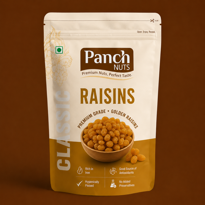 Panch Nuts Premium Quality Raisins (Kishmish) – 100% Natural & Sweet | Soft & Juicy Dry Fruits Rich in Fiber & Iron | Healthy Daily Nutrition